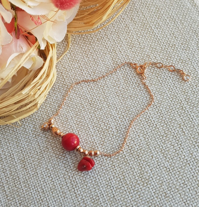 Mercan Taşlı Gümüş Bileklik