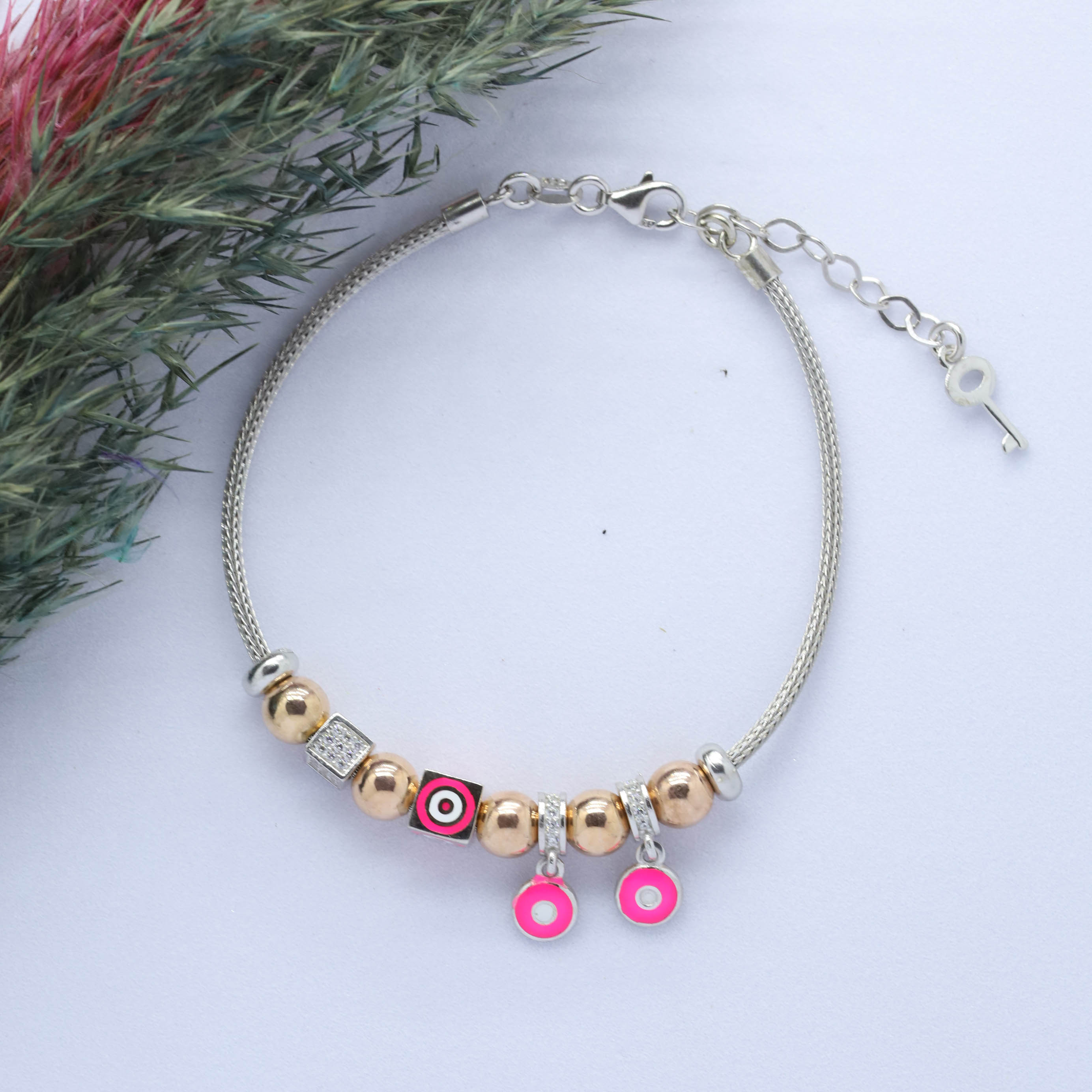 Yuvarlak (Circle) Figürlü 925 Ayar Gümüş Charm Bileklik
