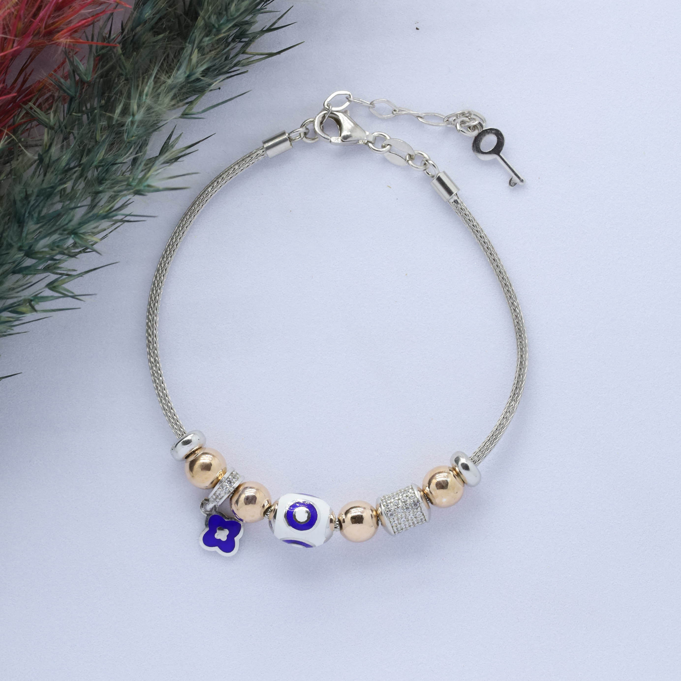 Yonca (Clever) Figürlü 925 Ayar Gümüş Charm Bileklik
