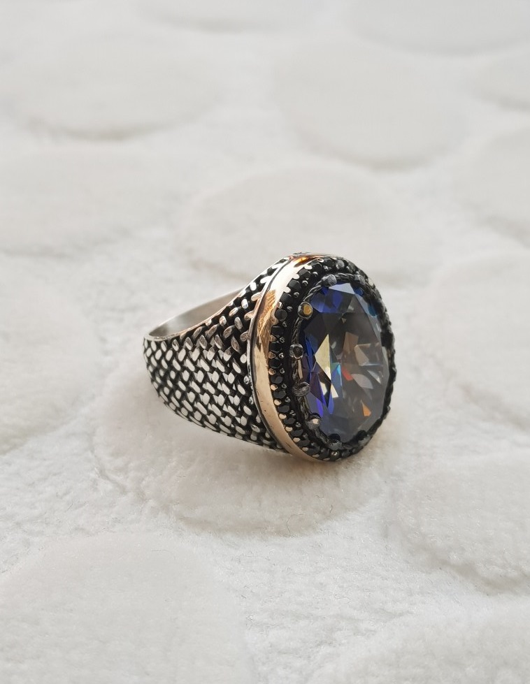 Topaz Taşlı Erkek Gümüş Yüzük