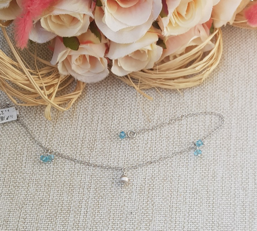 Aquamarin Taşlı Gümüş Halhal