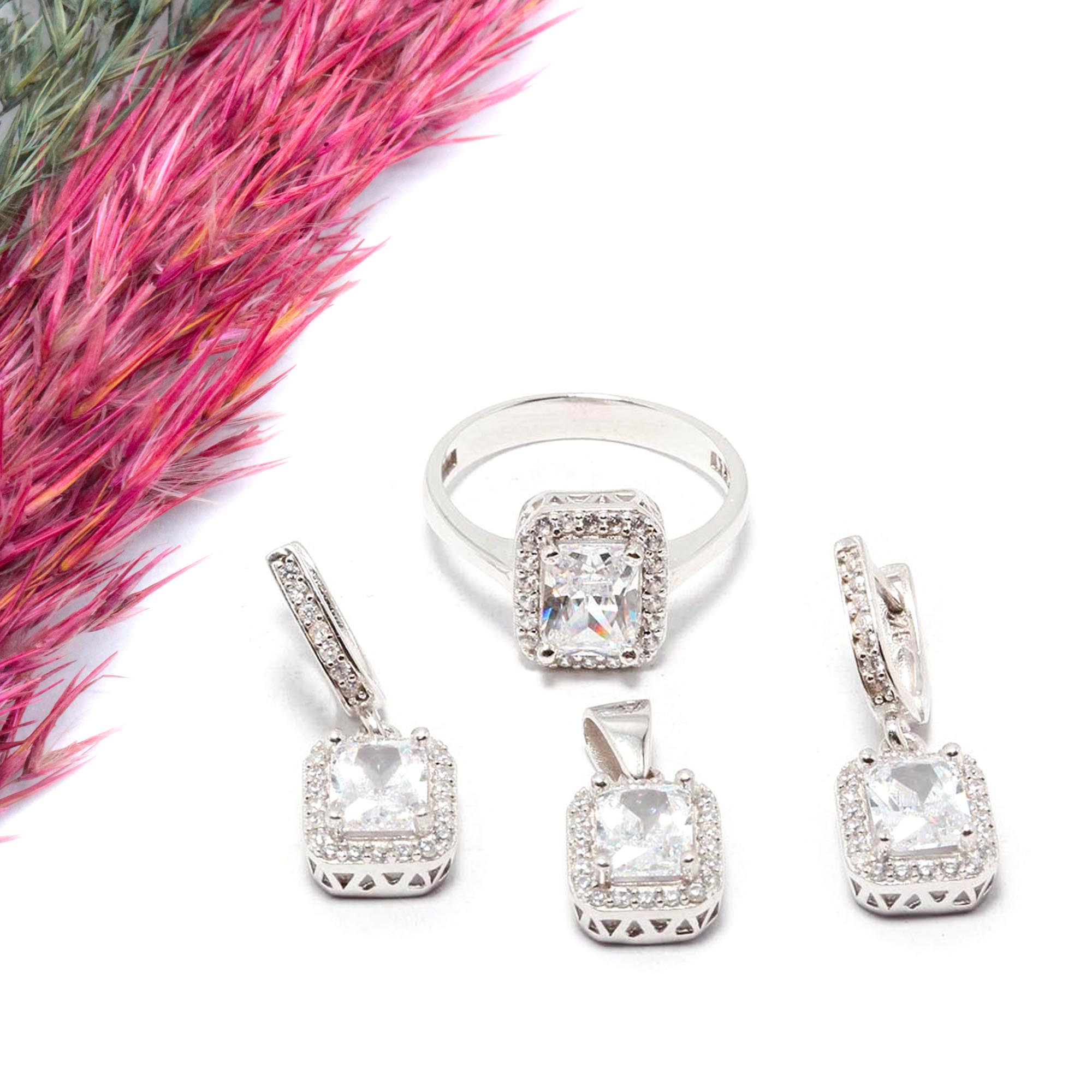 Monzonit Ice Cut (Ayskat) Taşlı  Gümüş Takım