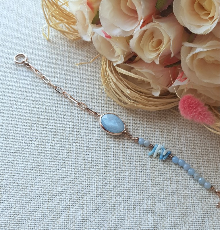 Aquamarin Taşlı Gümüş Bileklik