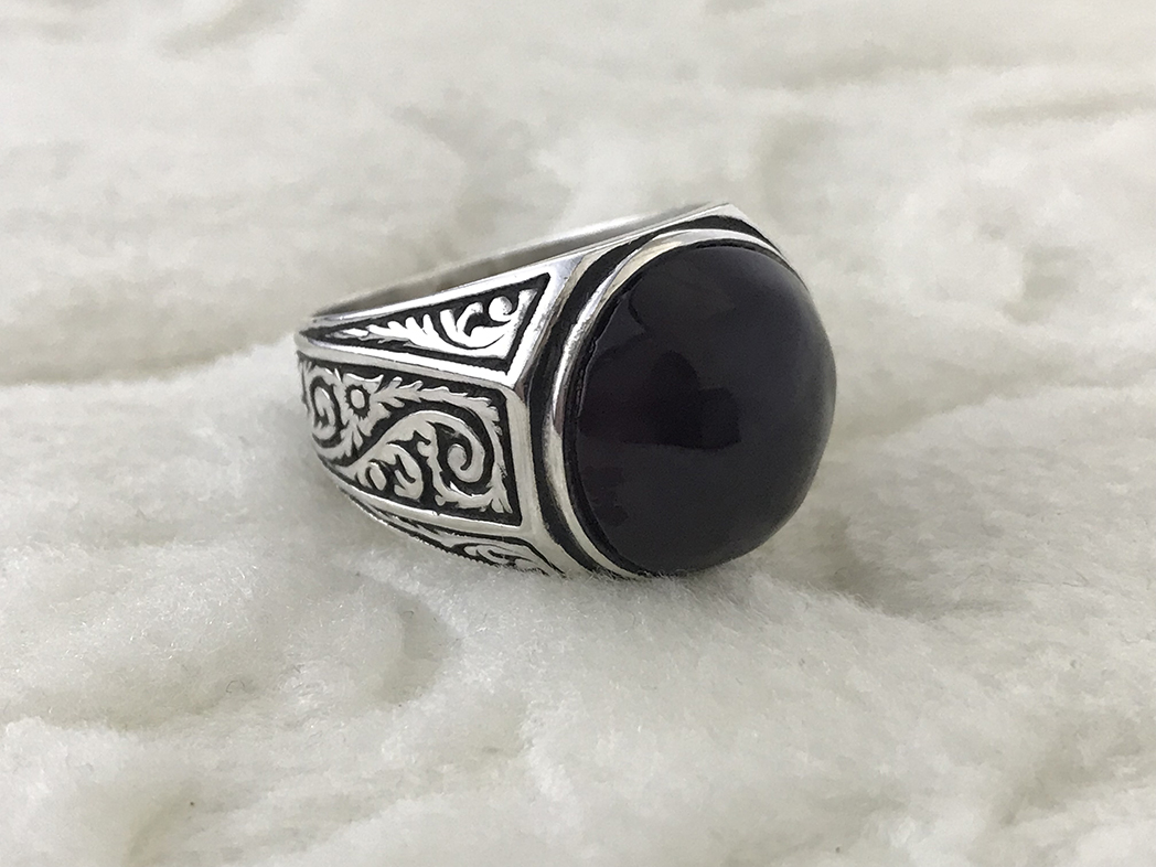 Kehribar Taşlı 925 Ayar Gümüş Erkek Yüzük