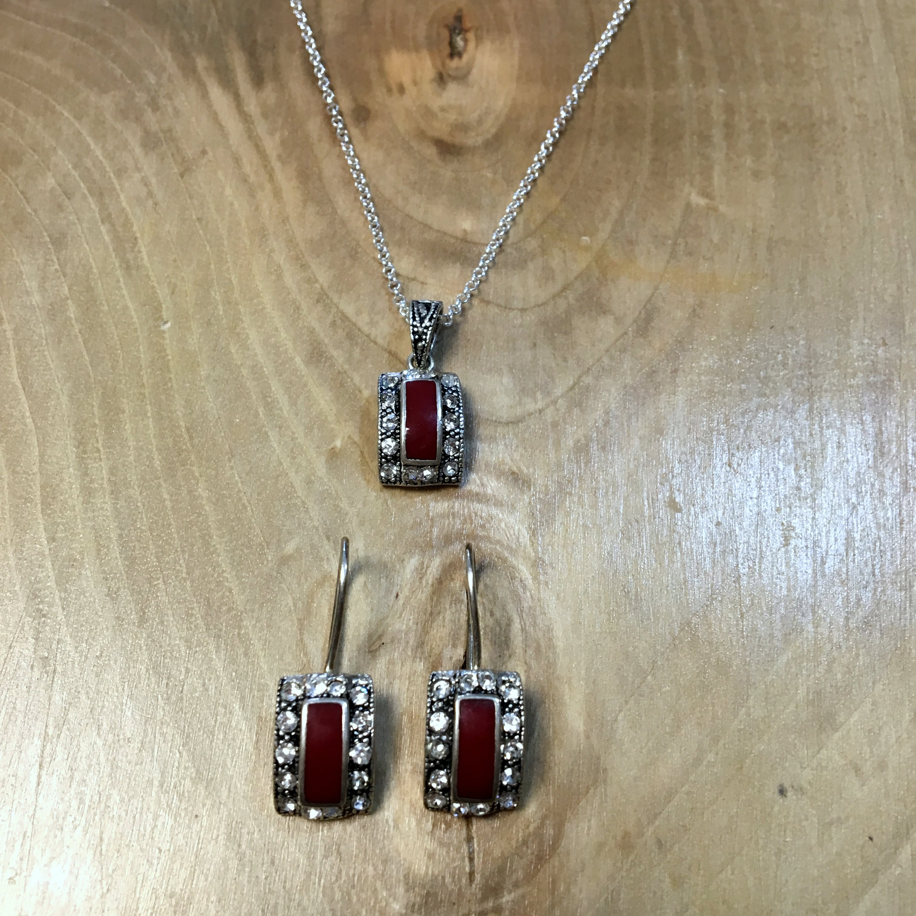 Akik Taşlı Gümüş Set