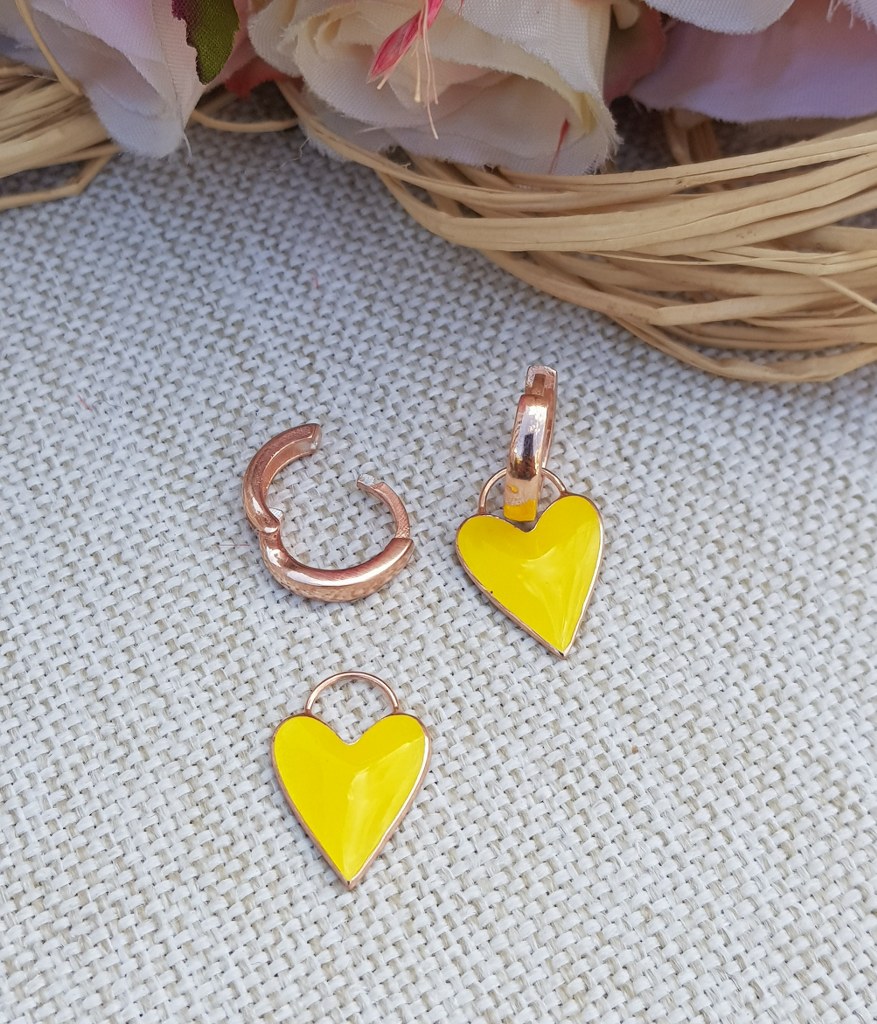 Neon Sarı Kalp Gümüş Küpe