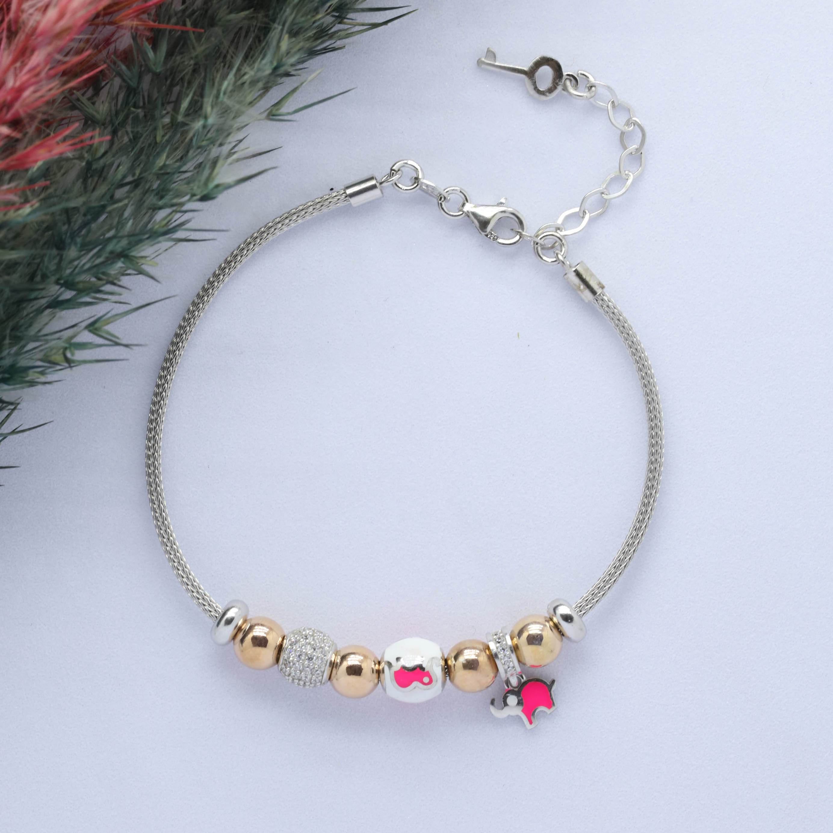 Fil (Elephant) Figürlü 925 Ayar Gümüş Charm Bileklik