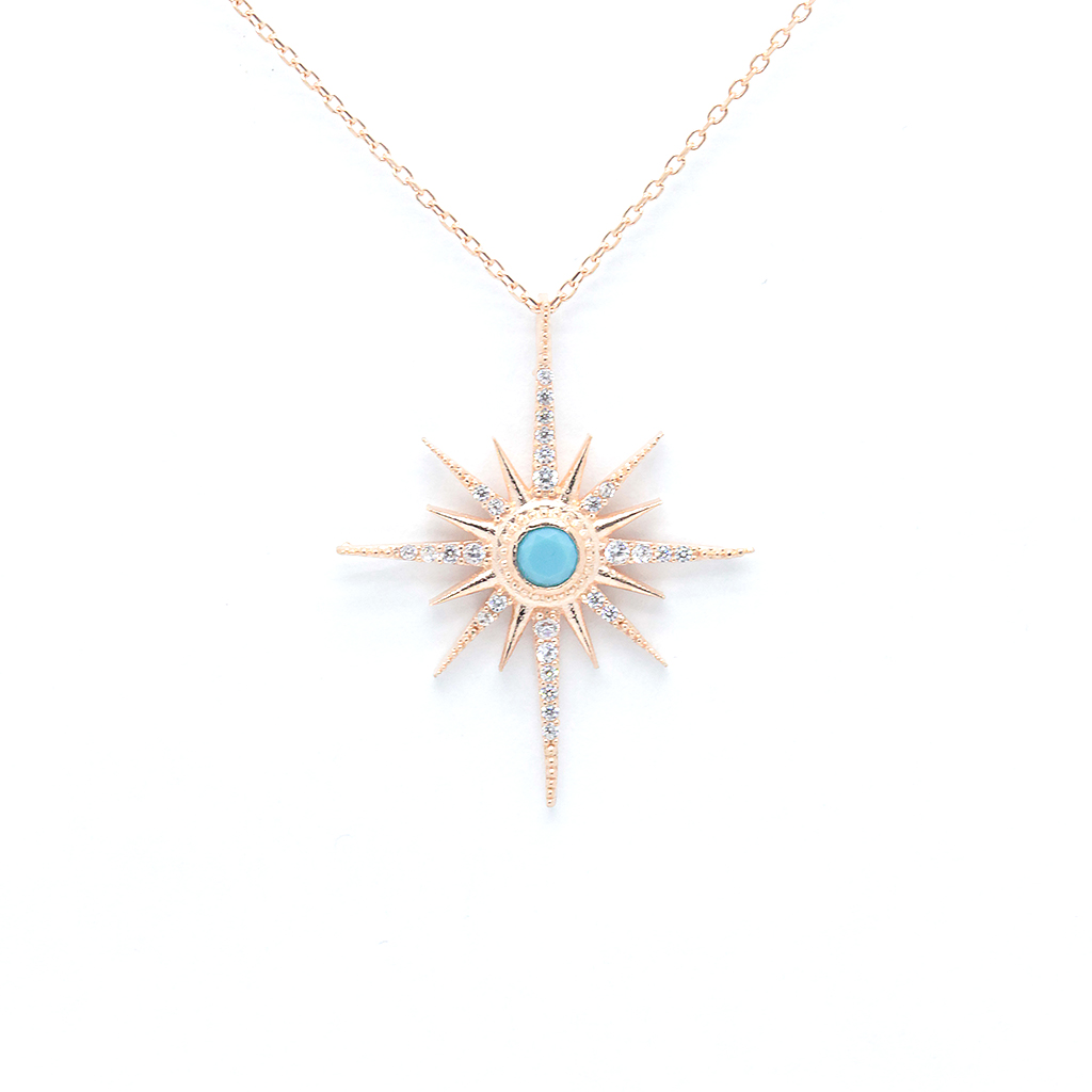 Opal Taşlı Kutup Yıldızı Gümüş Kolye