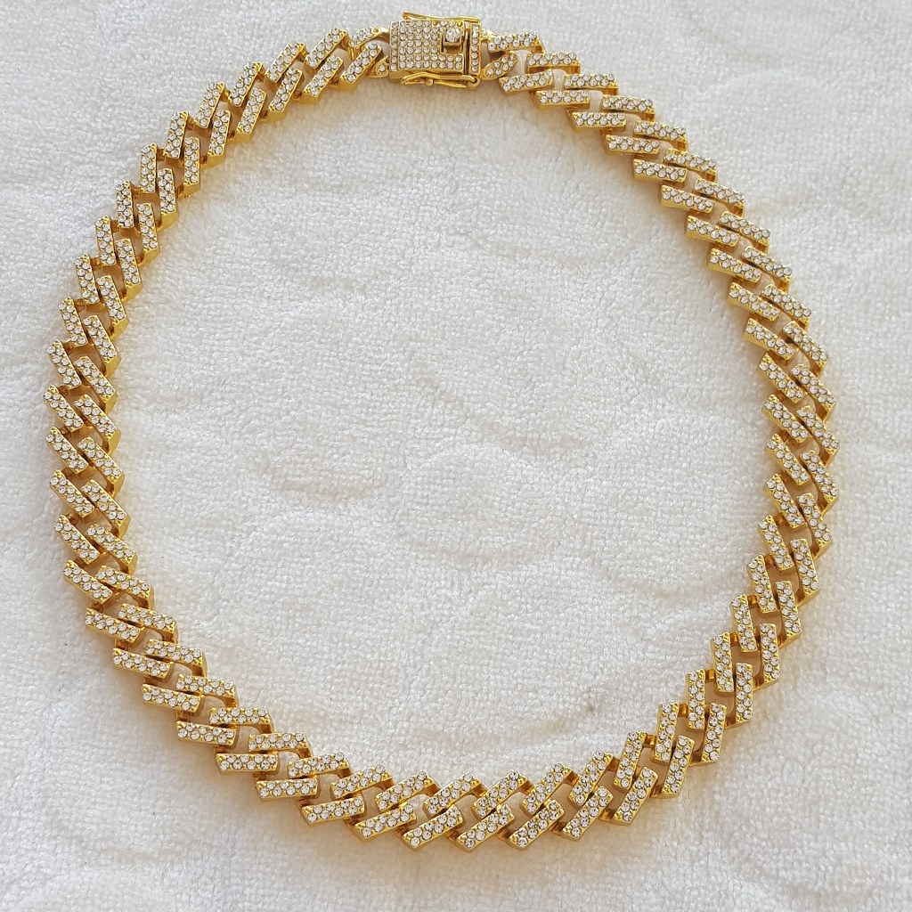 1,2 cm Taşlı Cuban Gold Zincir Unisex