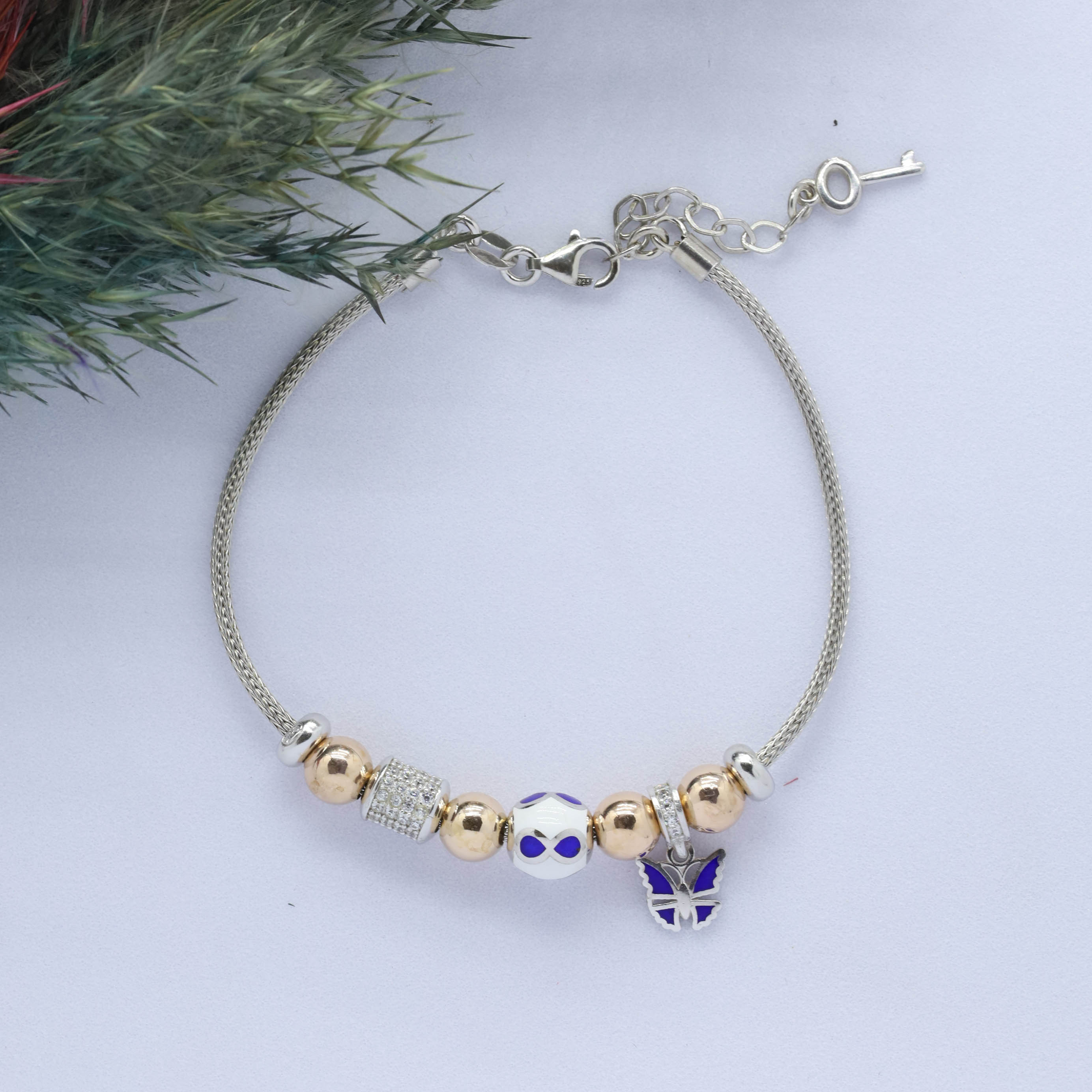 Sonsuzluk- Kelebek (Infinity-Butterfly) Figürlü 925 Ayar Gümüş Charm Bileklik