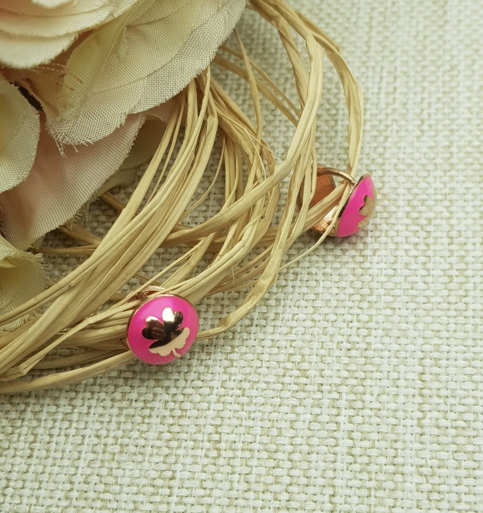 Neon Pembe Yonca Gümüş Küpe