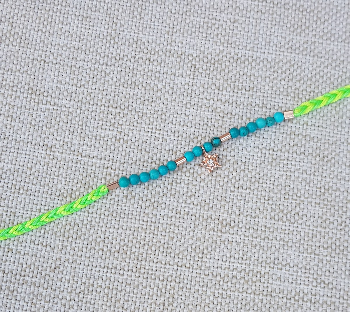 Neon Yeşil Örme İp Yıldız Gümüş Halhal