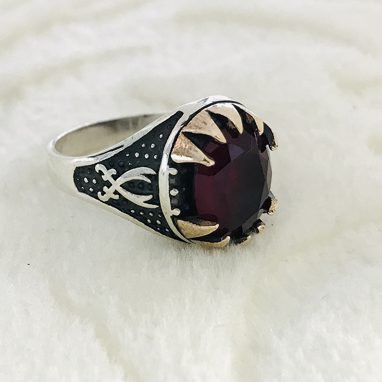 Ruby (Yakut) Taşlı  925 Ayar Gümüş Erkek Yüzük