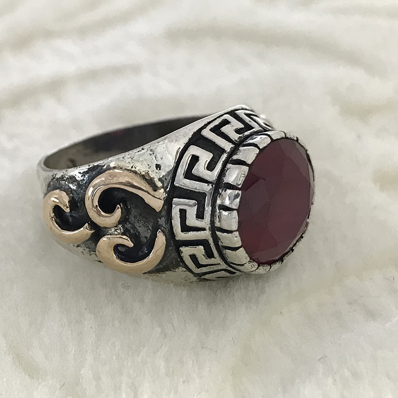 Ruby (Yakut) Taşlı  925 Ayar Gümüş Erkek Yüzük