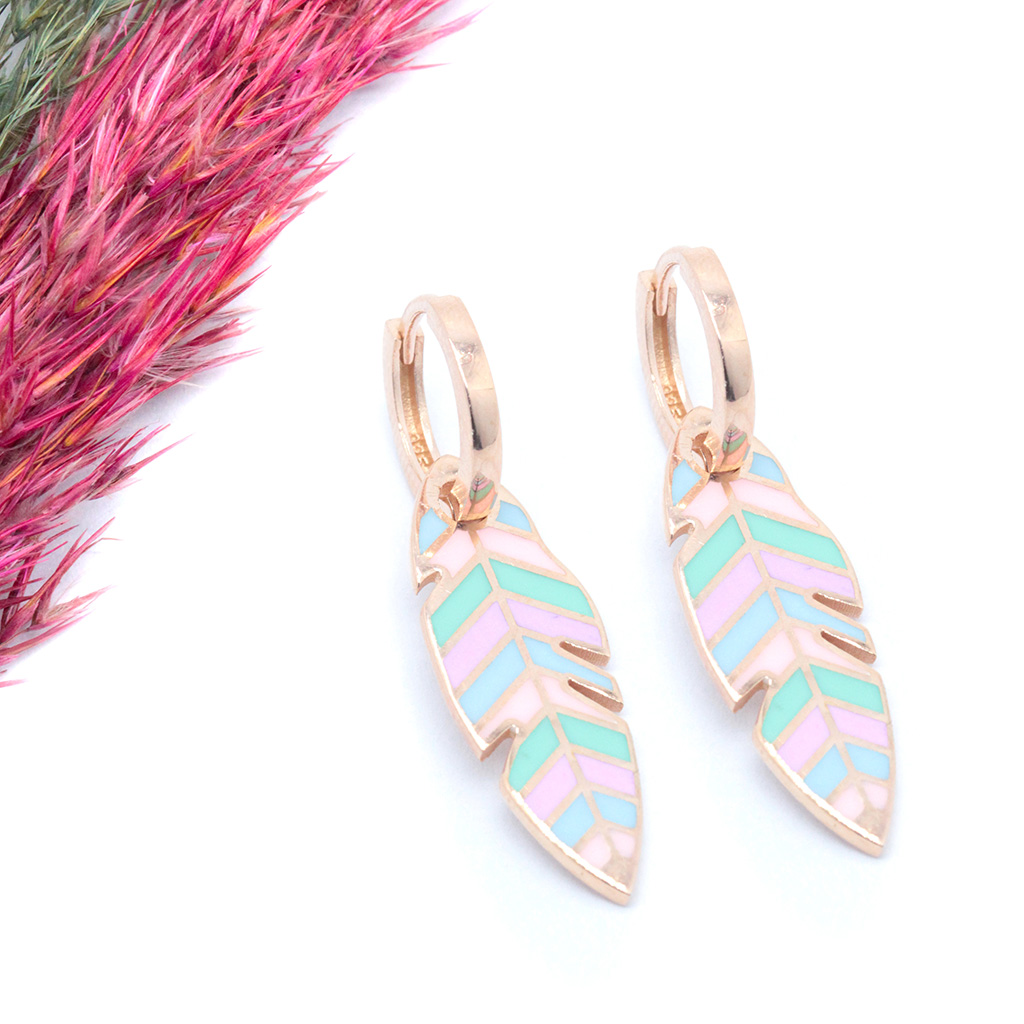 Renkli Tüy Gümüş Küpe