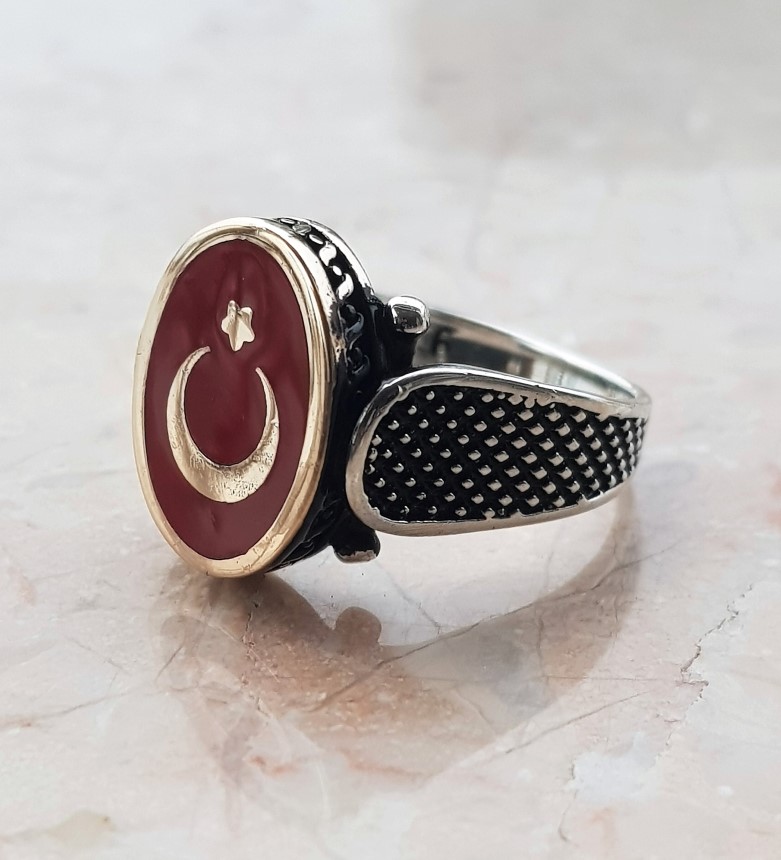 Ay Yıldız Gümüş Erkek Yüzük
