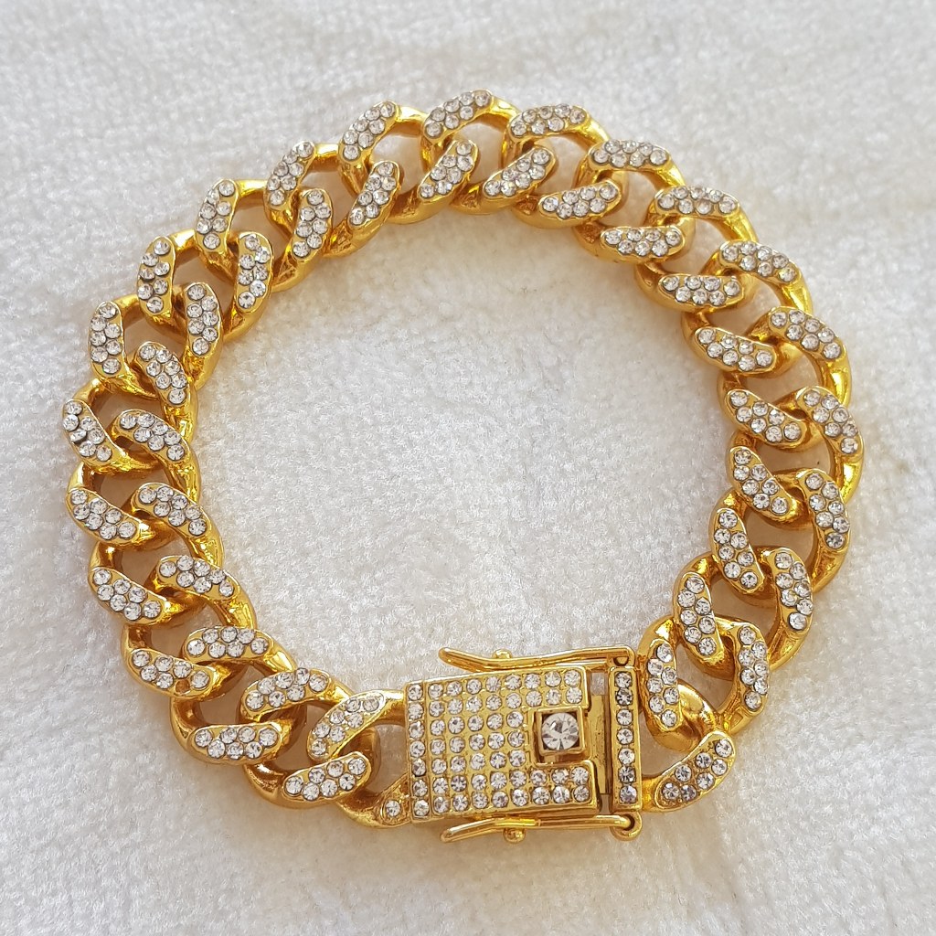 2 cm Taşlı Cuban Gold Bileklik Unisex