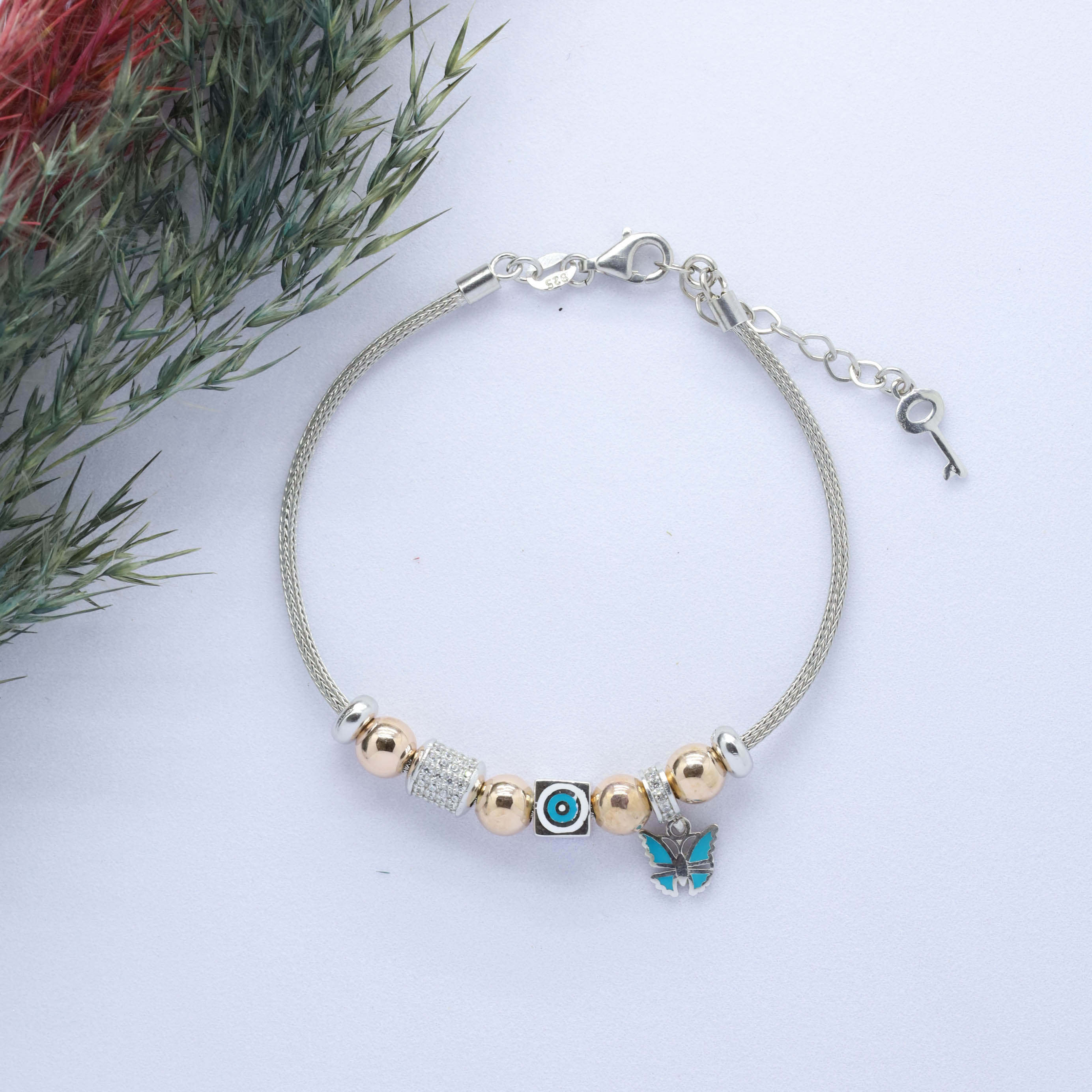Kelebek - (Butterfly) Figürlü 925 Ayar Gümüş Charm Bileklik