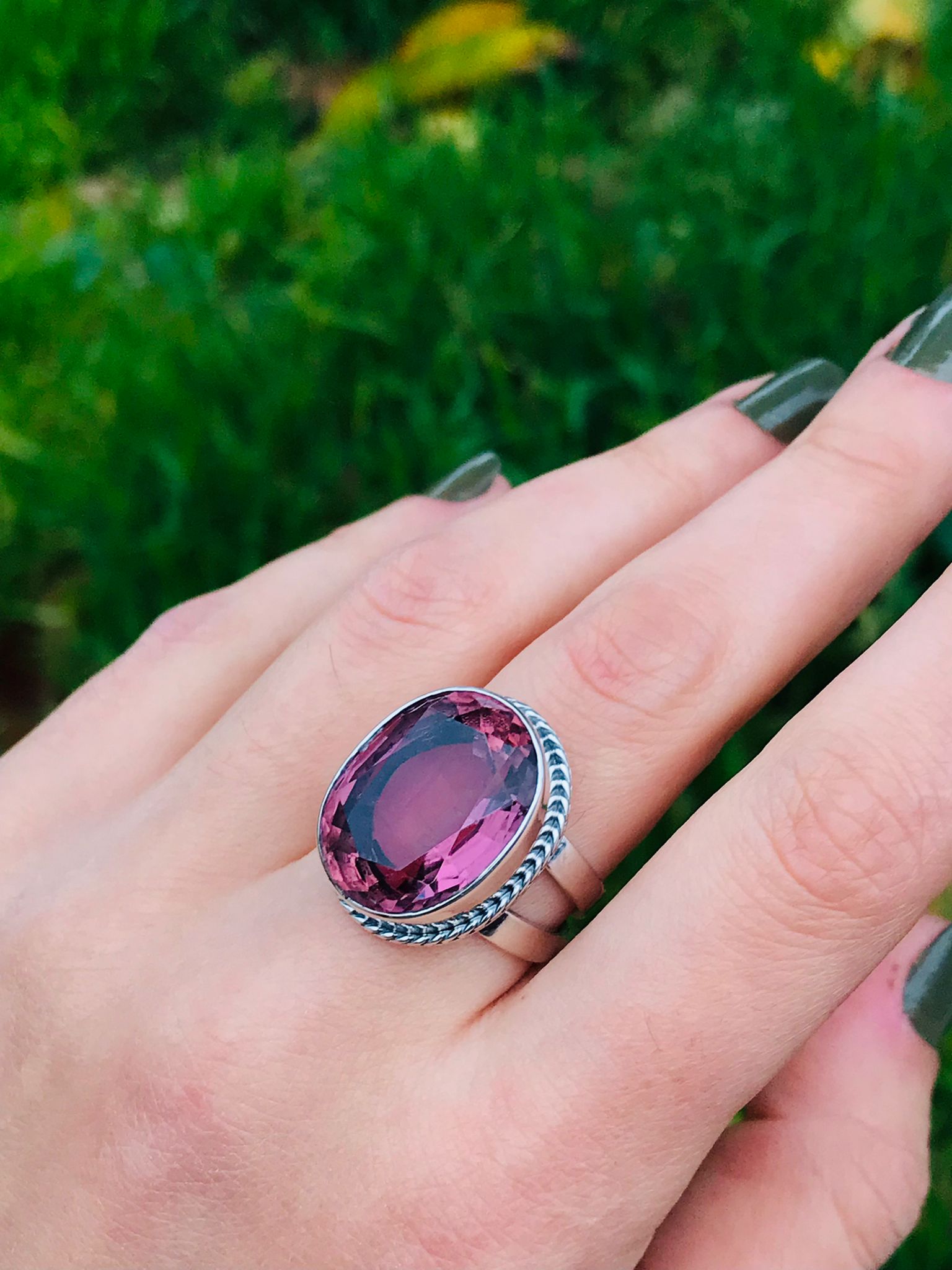 Pembe Quvars Tasarım Gümüş Yüzük