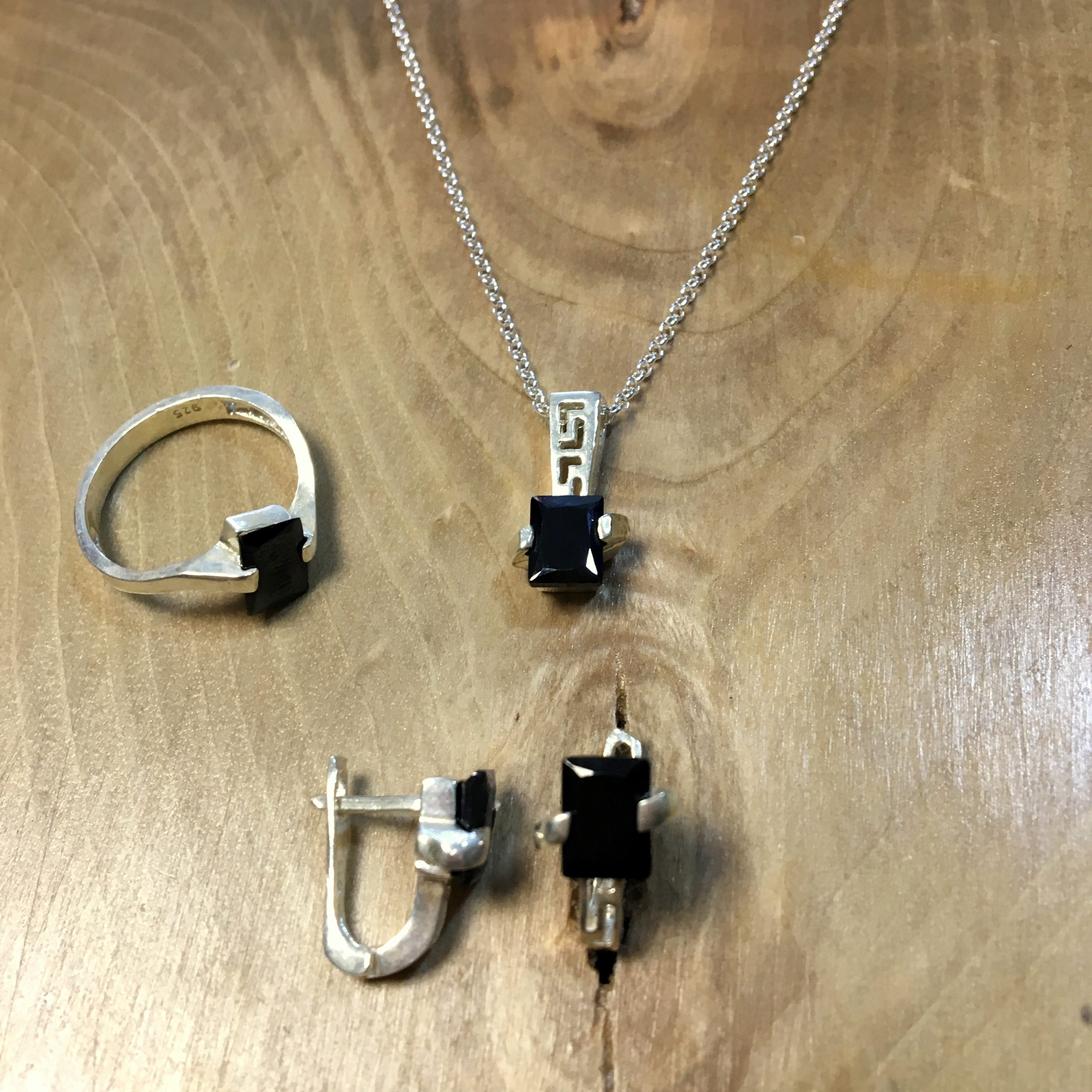 Siyah Taşlı Gümüş Set