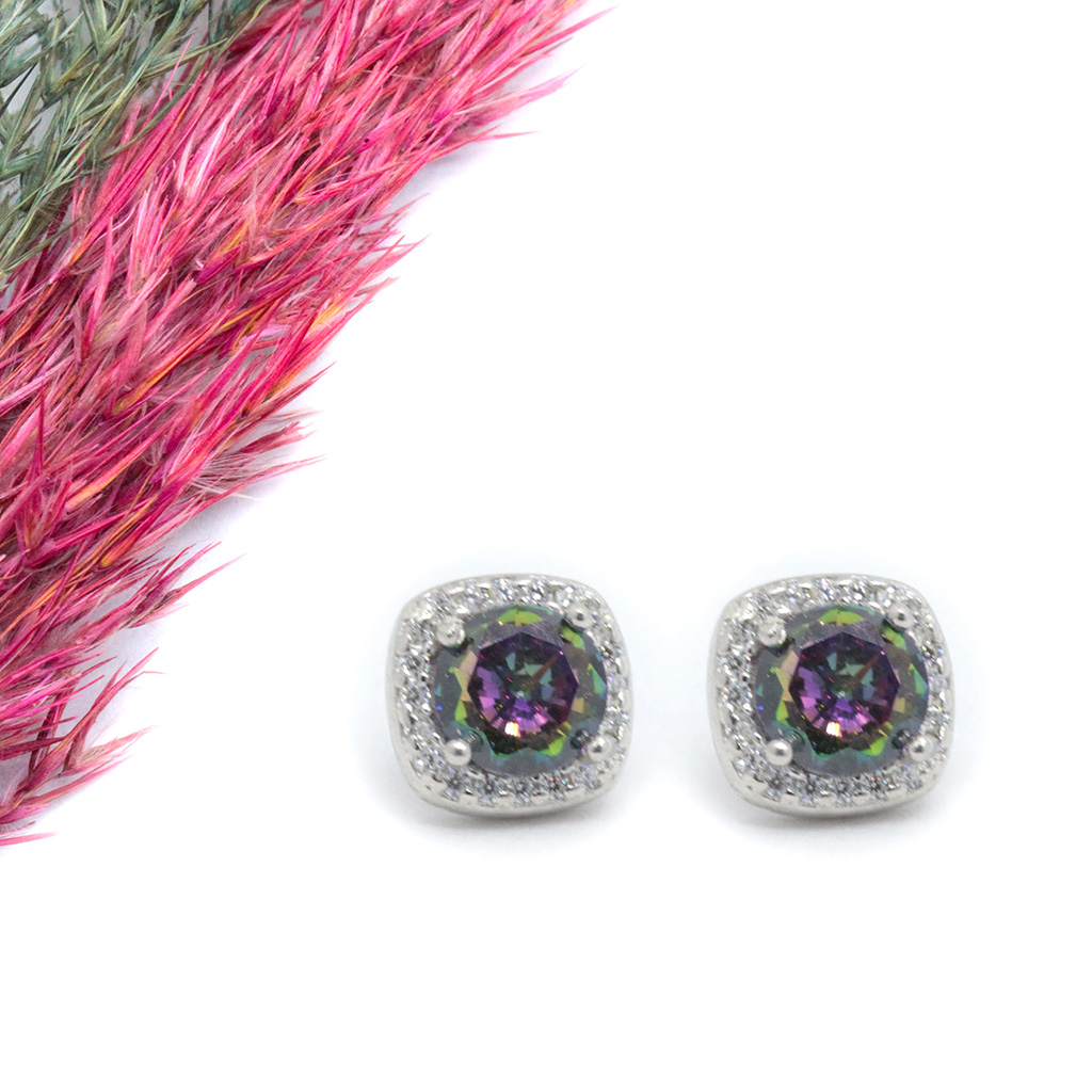 Topaz Taşlı Vidalı Gümüş Küpe