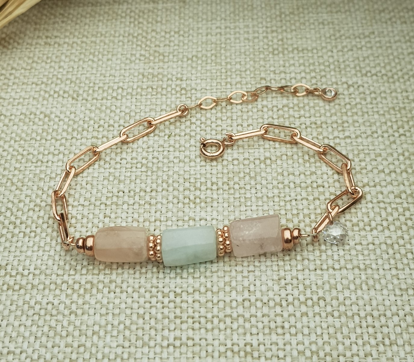 Pembe Kuvars Amazonit Gümüş Bileklik