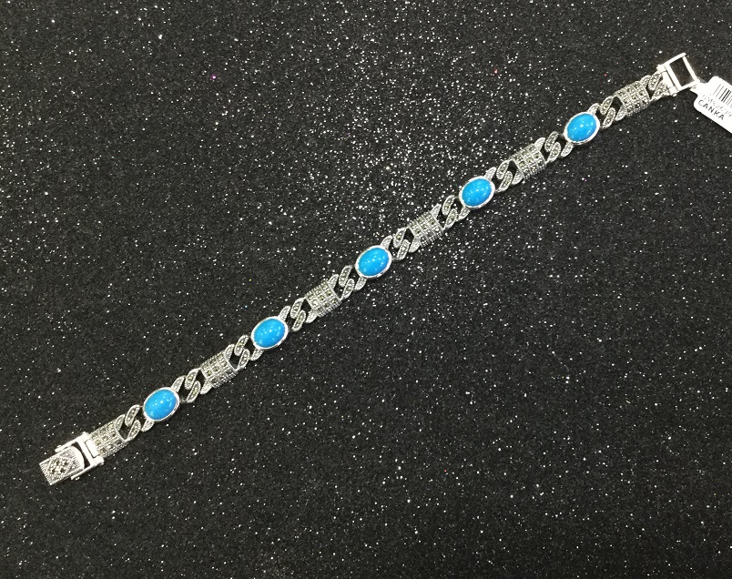 Firuze ve Markazit Taşlı Gümüş Bileklik