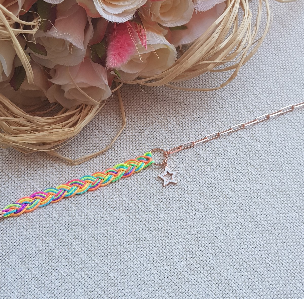 Neon Renkler Örme İp Yıldız Gümüş Halhal