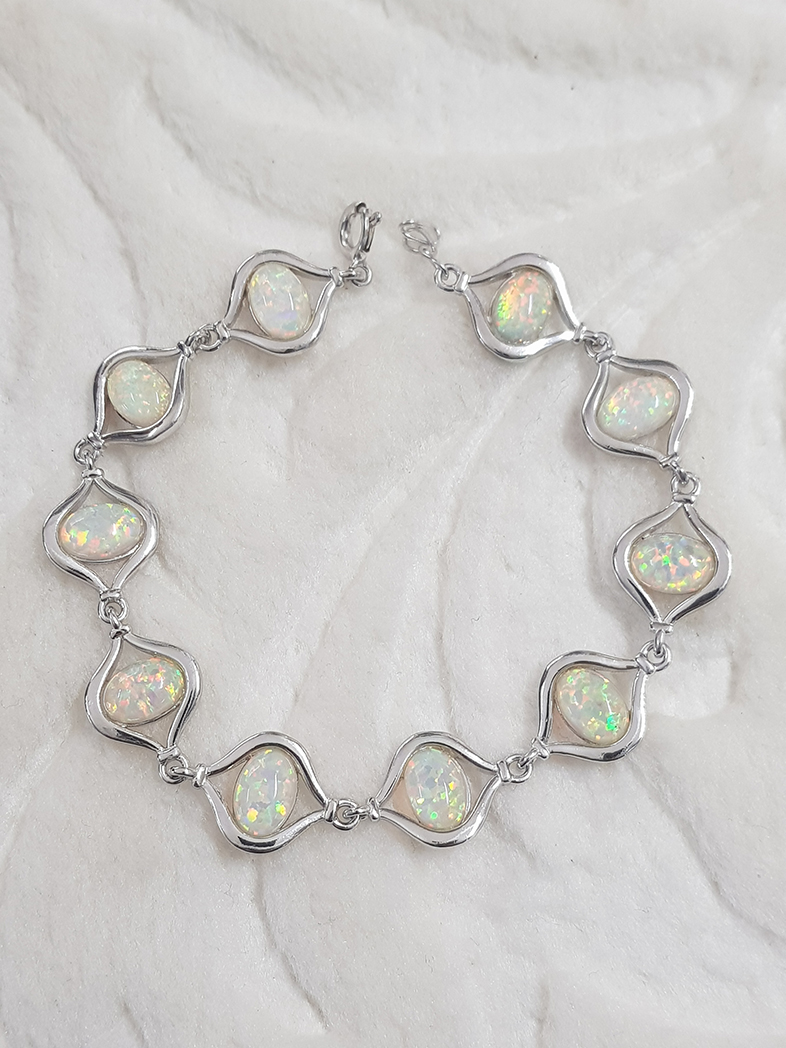 Opal Taşlı Gümüş Bileklik