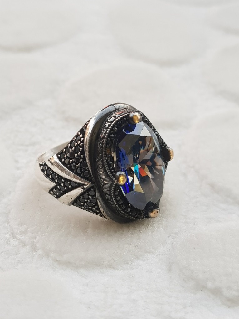 Topaz Taşlı Erkek Gümüş Yüzük