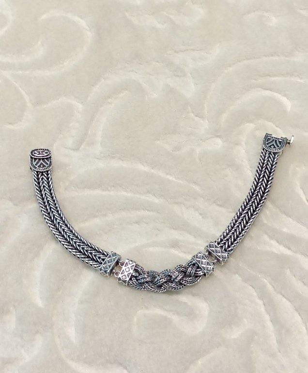 El Yapımı Unisex Saç Örgü Gümüş Bileklik