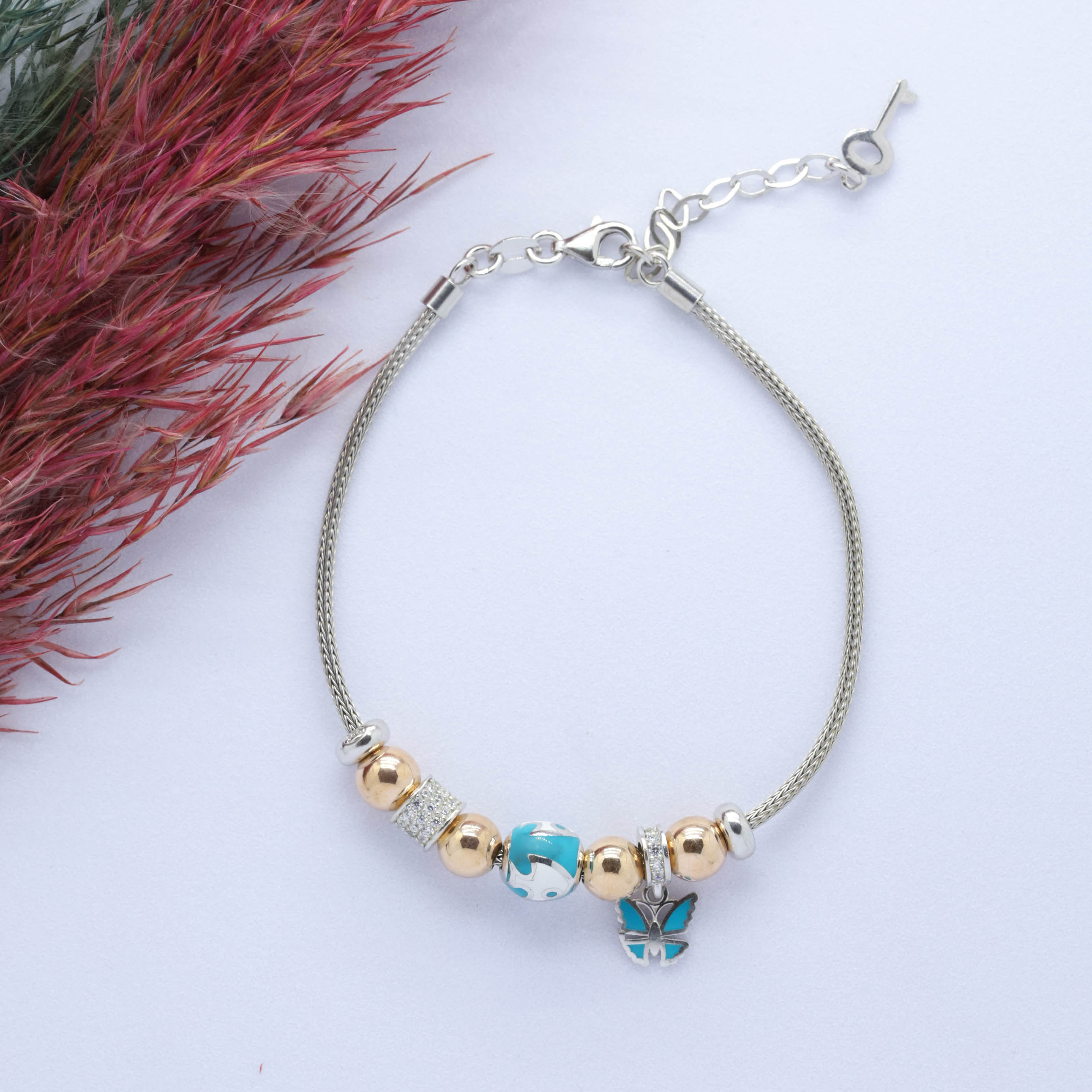 Kelebek- Balık (Butterfly-Fish) Figürlü 925 Ayar Gümüş Charm Bileklik
