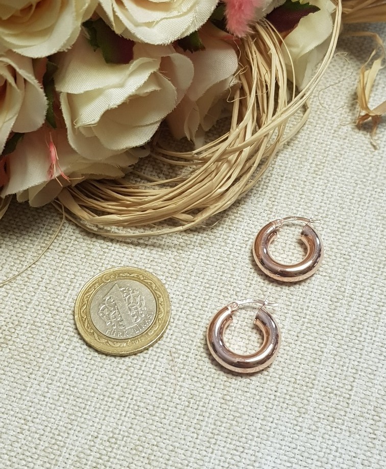 Rose İthal İçi Boş Gümüş Halka Küpe