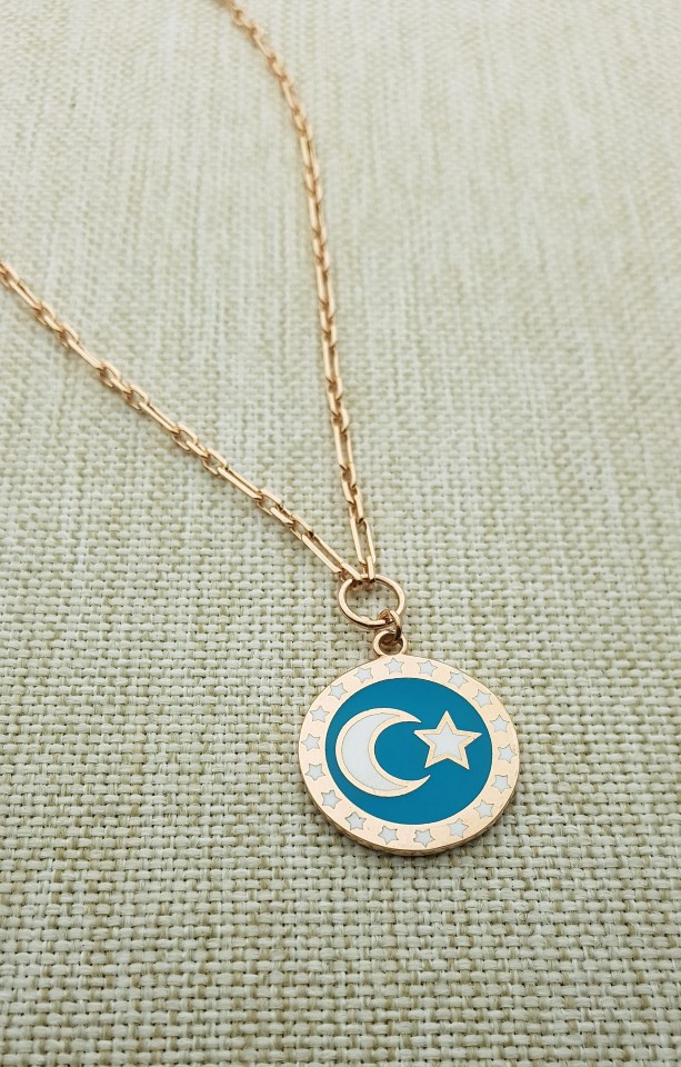 İtalyan Zincirli Madalyon Ay Yılıdz Gümüş Kolye