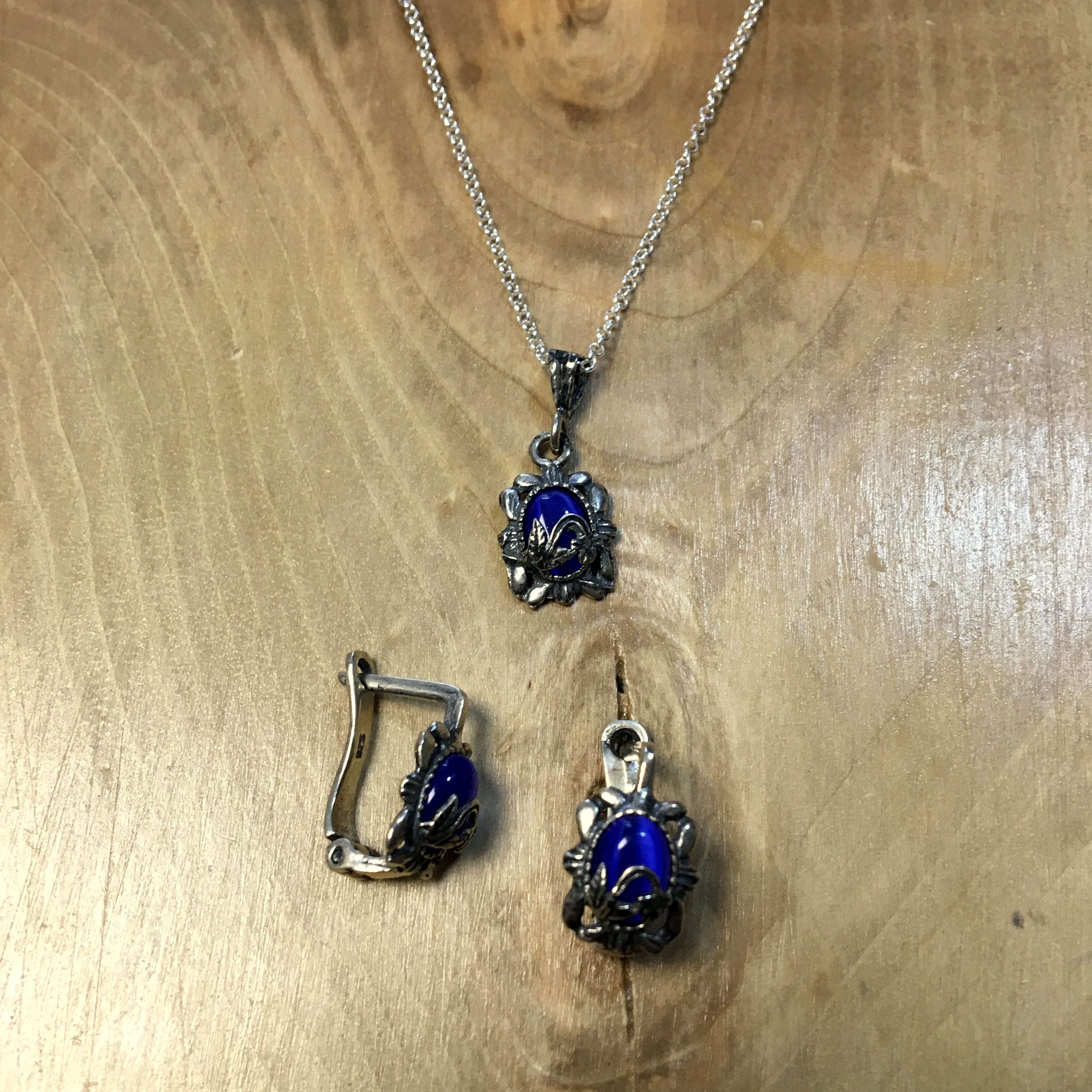 Mavi Taşlı Gümüş Set