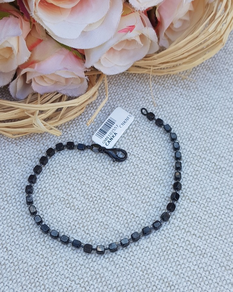 Siyah Rodajlı Küp İthal Gümüş Bileklik