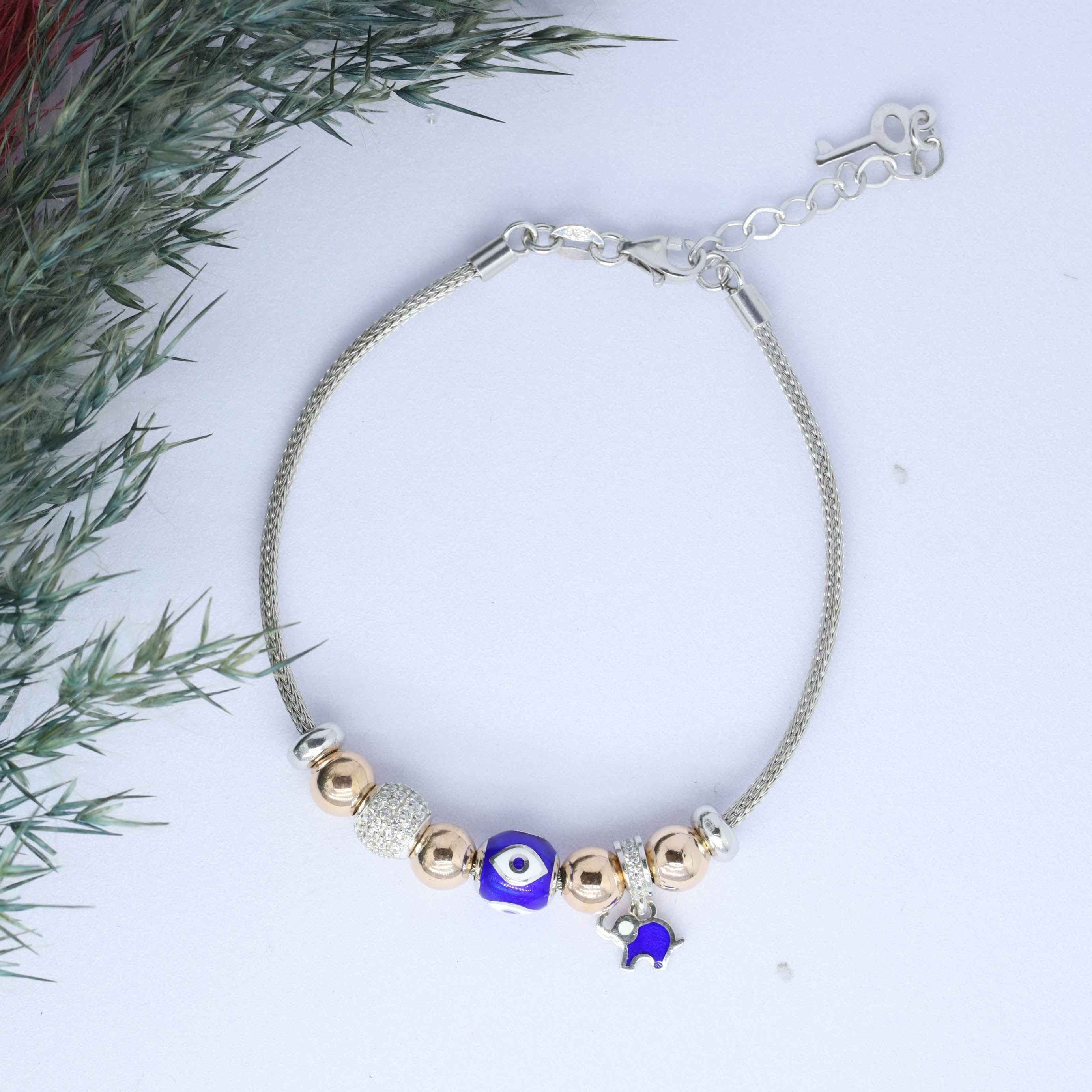 Göz-Fil (Eye-Elephant) Figürlü 925 Ayar Gümüş Charm Bileklik