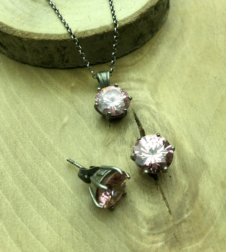 Pembe Taşlı Gümüş Set