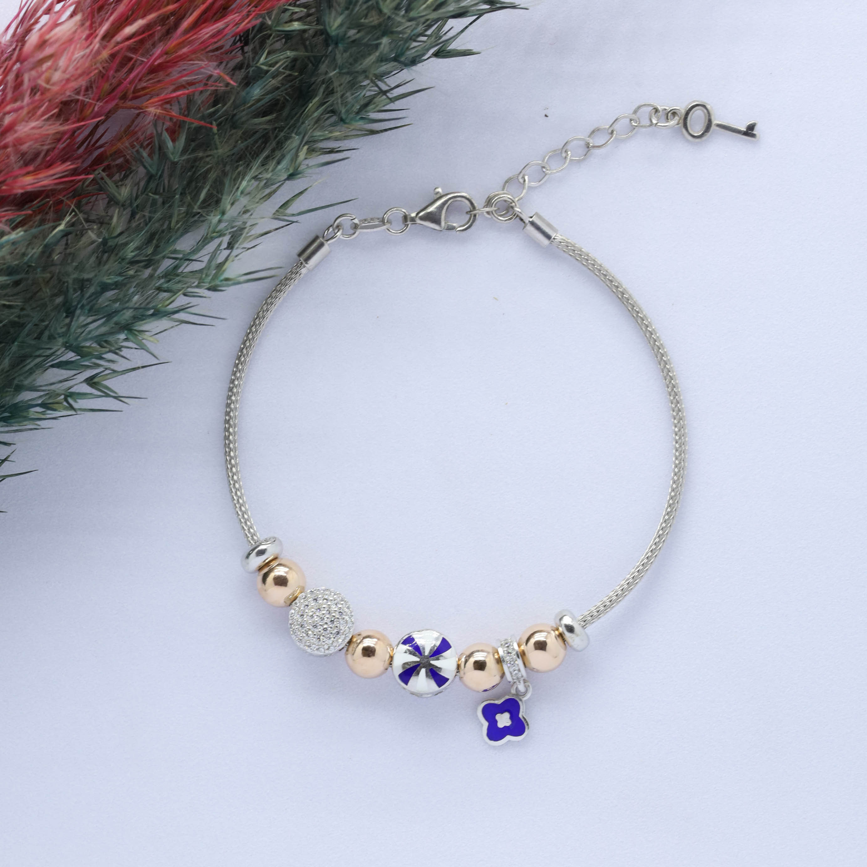 Yonca (Clever) Figürlü 925 Ayar Gümüş Charm Bileklik