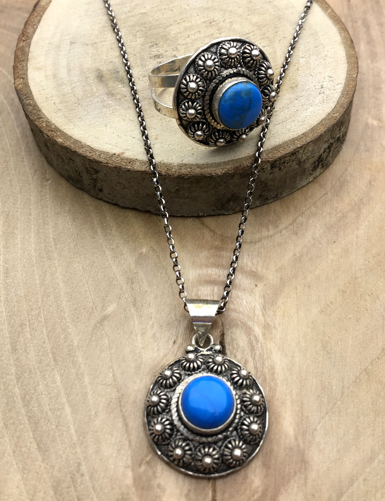 Firuze Taşlı Otantik Gümüş Set