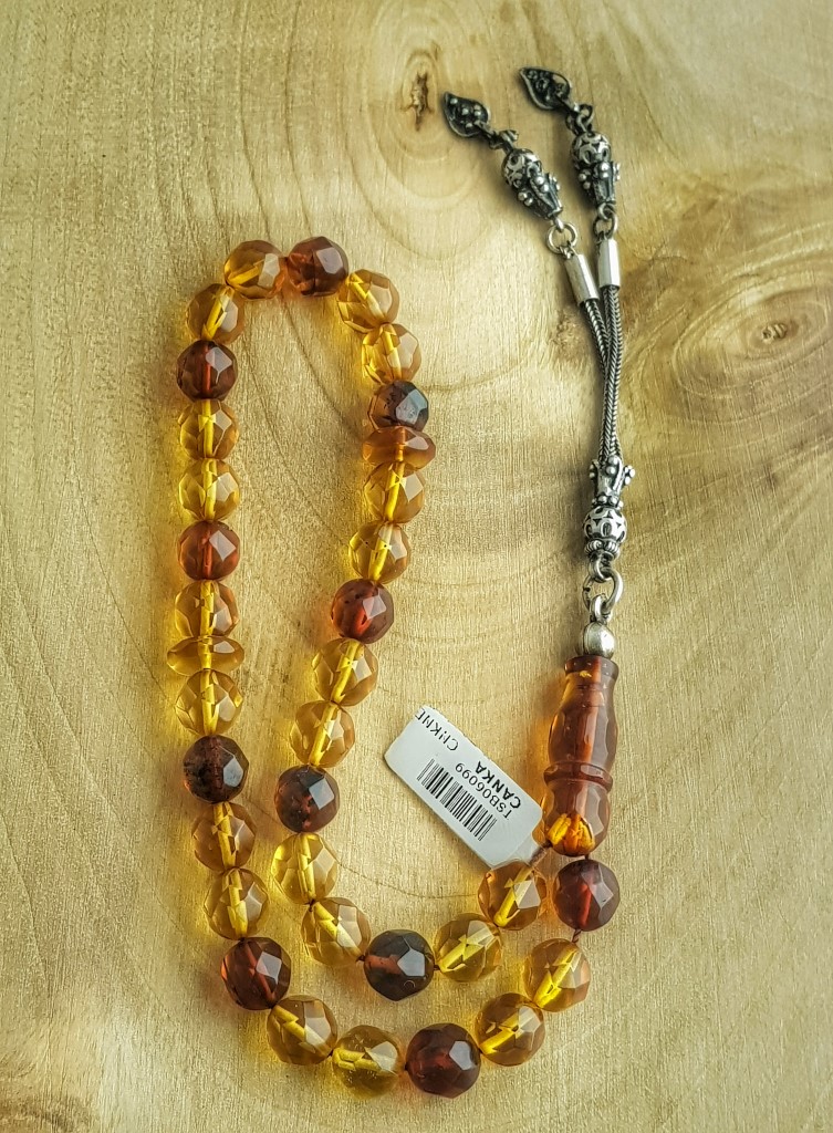 Kristal Kesim Damla Kehribar Gümüş Püsküllü Tesbih