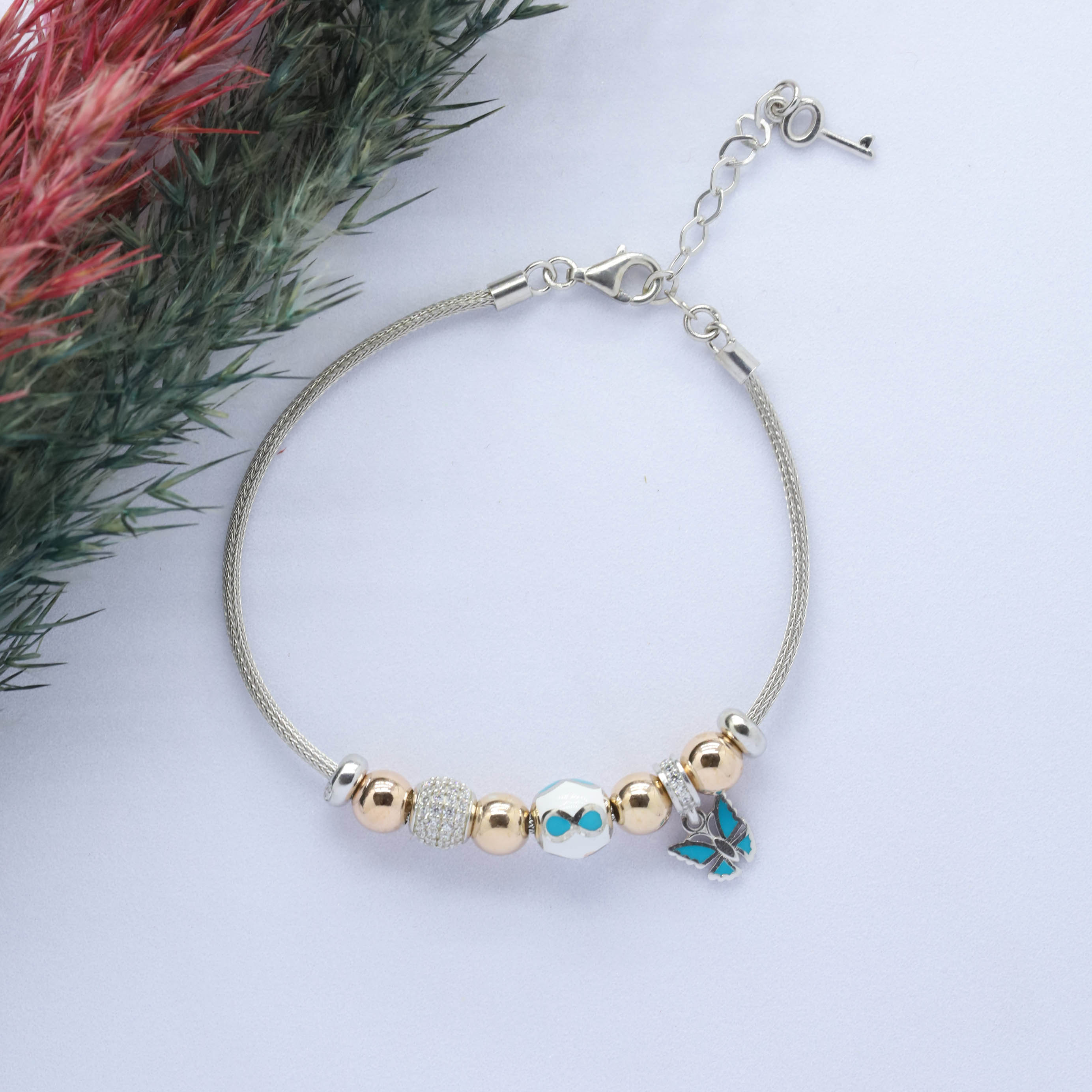 Sonsuzluk- Kelebek (Infinity-Butterfly) Figürlü 925 Ayar Gümüş Charm Bileklik