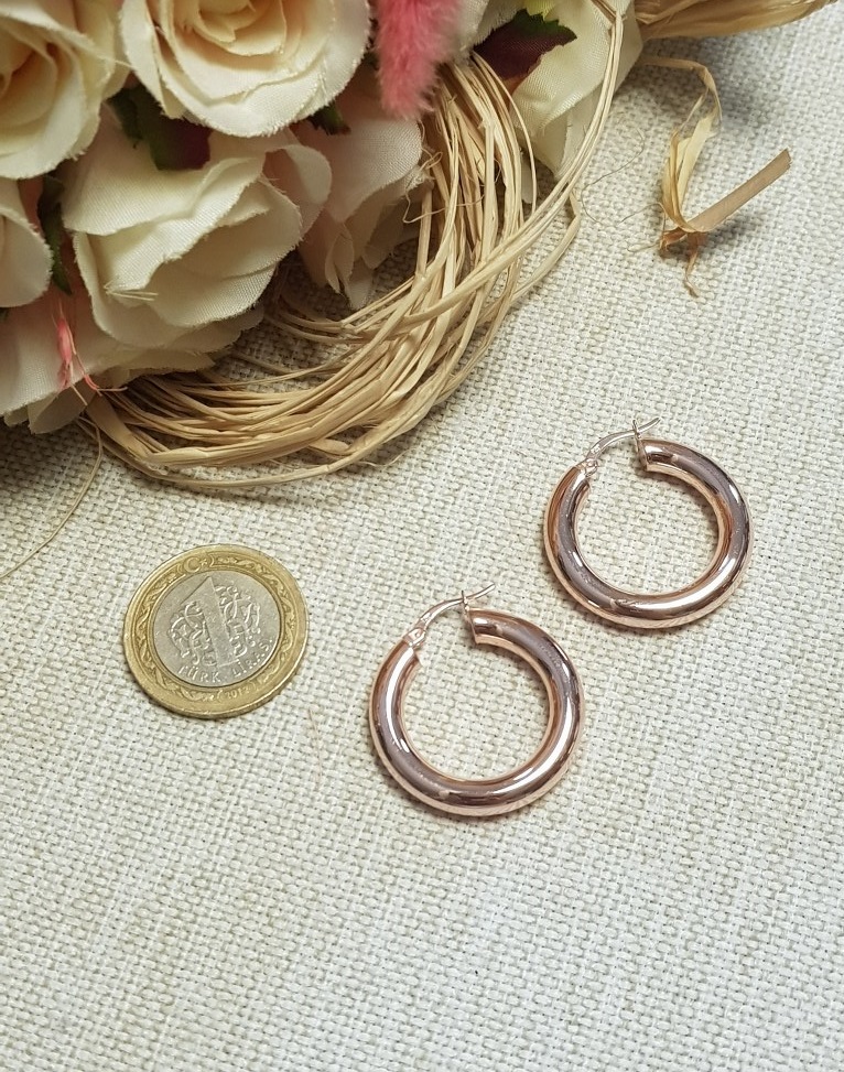 Rose İthal İçi Boş Gümüş Halka Küpe