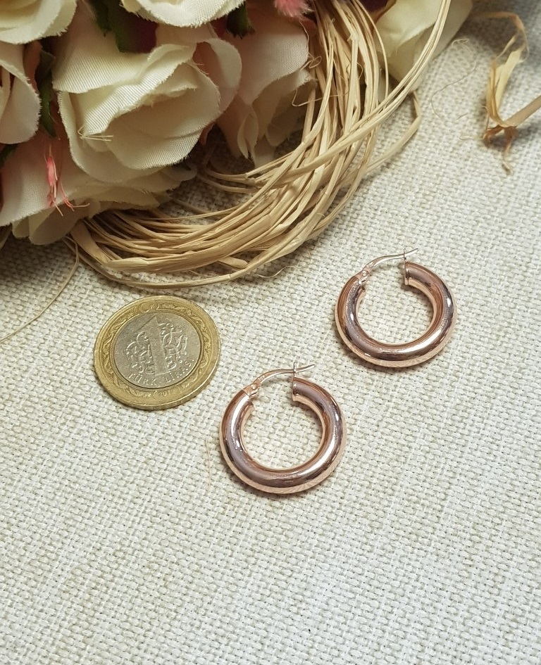 Rose İthal İçi Boş Gümüş Halka Küpe