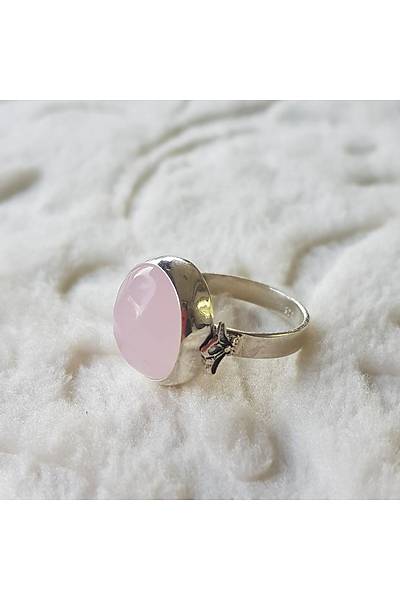 Pembe Kuvars Taşı El İşi Gümüş Yüzük