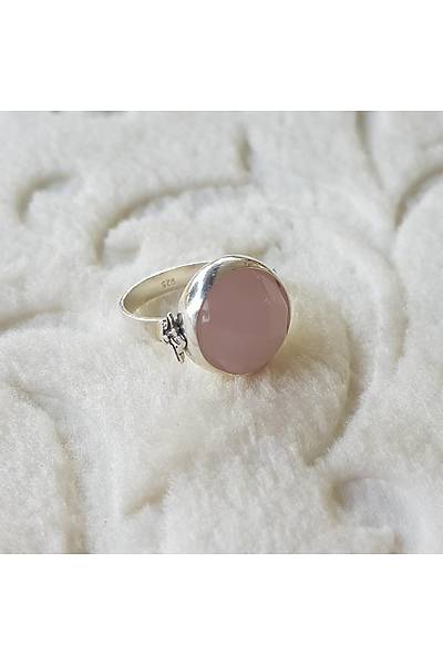 Pembe Kuvars Taşı El İşi Gümüş Yüzük