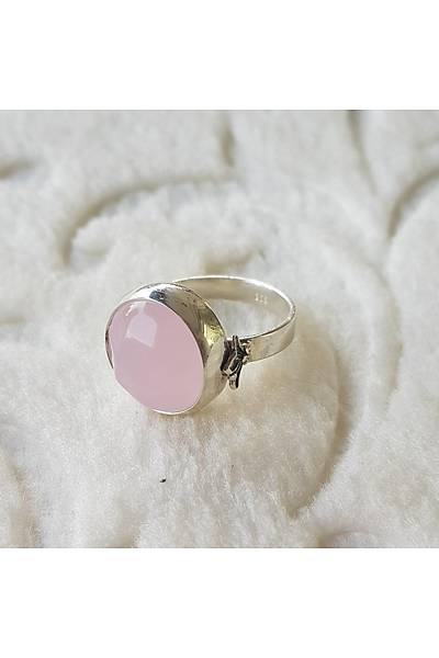 Pembe Kuvars Taşı El İşi Gümüş Yüzük