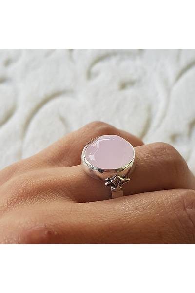 Pembe Kuvars Taşı El İşi Gümüş Yüzük
