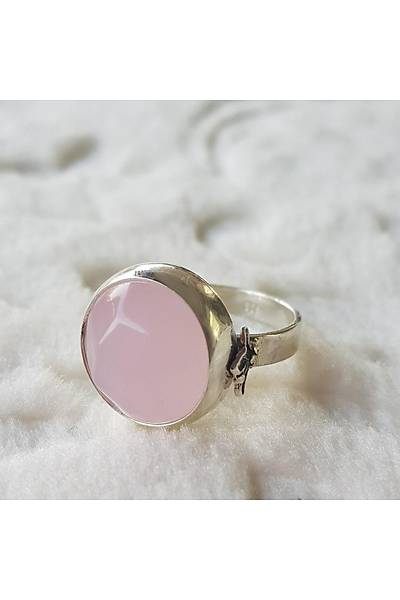 Pembe Kuvars Taşı El İşi Gümüş Yüzük