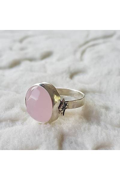 Pembe Kuvars Taşı El İşi Gümüş Yüzük